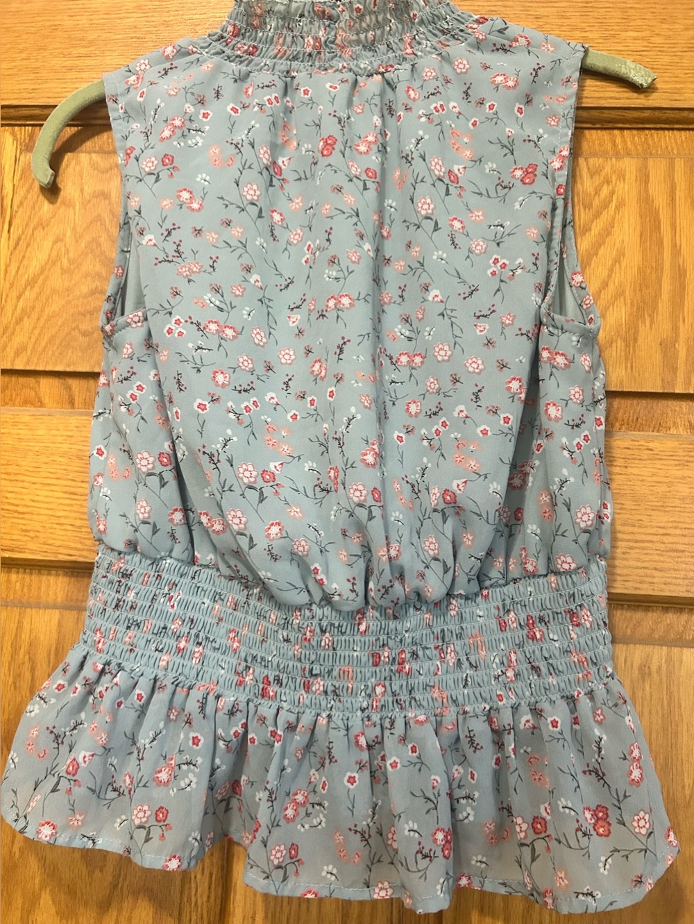 Japna kids Sleeveless Smocked Floral Peplum sleevelessTop - Dusty Blue & Floral